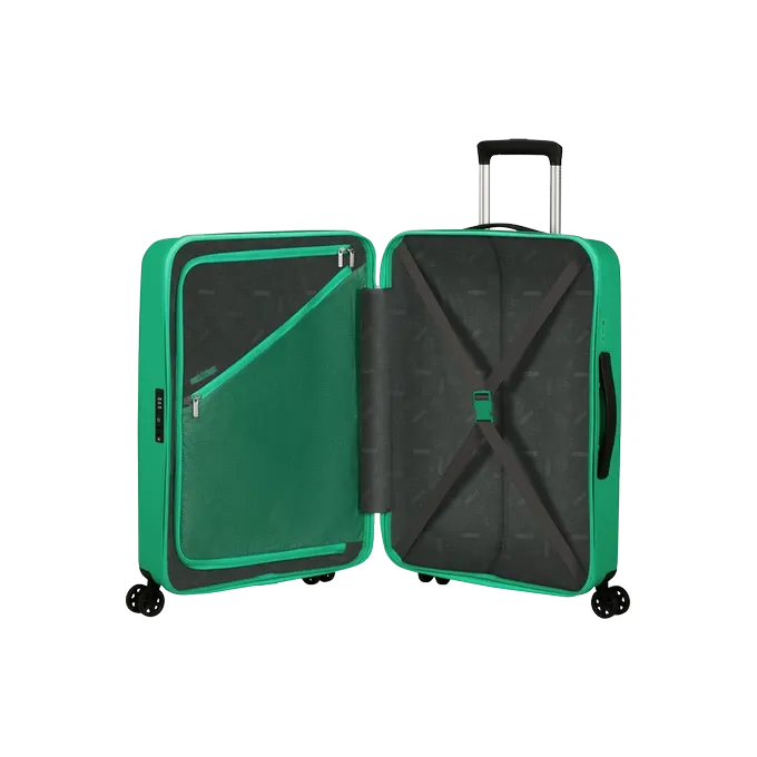 Maleta mediana American Tourister, vista principal, carcasa rígida, ruedas 360° y diseño resistente