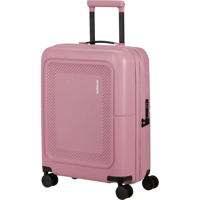 Maleta de cabina Dashpop American Tourister, detalle del cierre, cierre TSA integrado y estructura segura