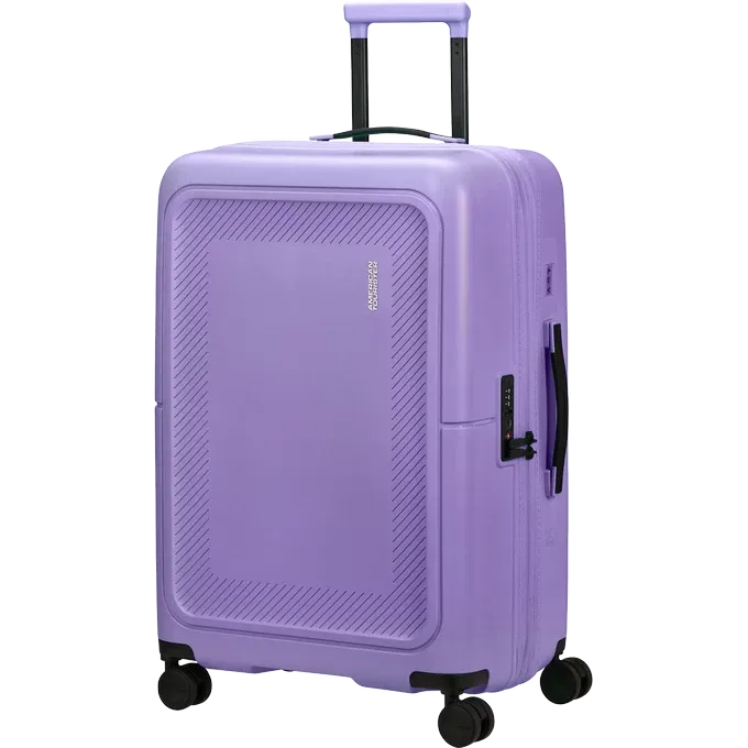 Maleta mediana Dashpop American Tourister, detalle del cierre, cierre TSA integrado y estructura segura