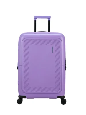 Maleta mediana Dashpop American Tourister, detalle del cierre, cierre TSA integrado y estructura segura