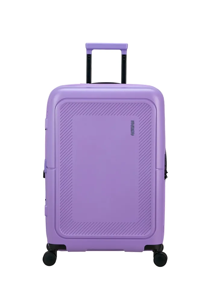 Maleta mediana Dashpop American Tourister, detalle del cierre, cierre TSA integrado y estructura segura