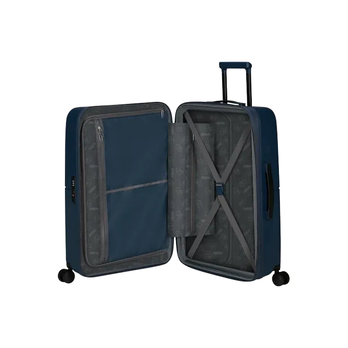 Maleta grande Dashpop American Tourister, detalle del cierre, cierre TSA integrado y estructura segura