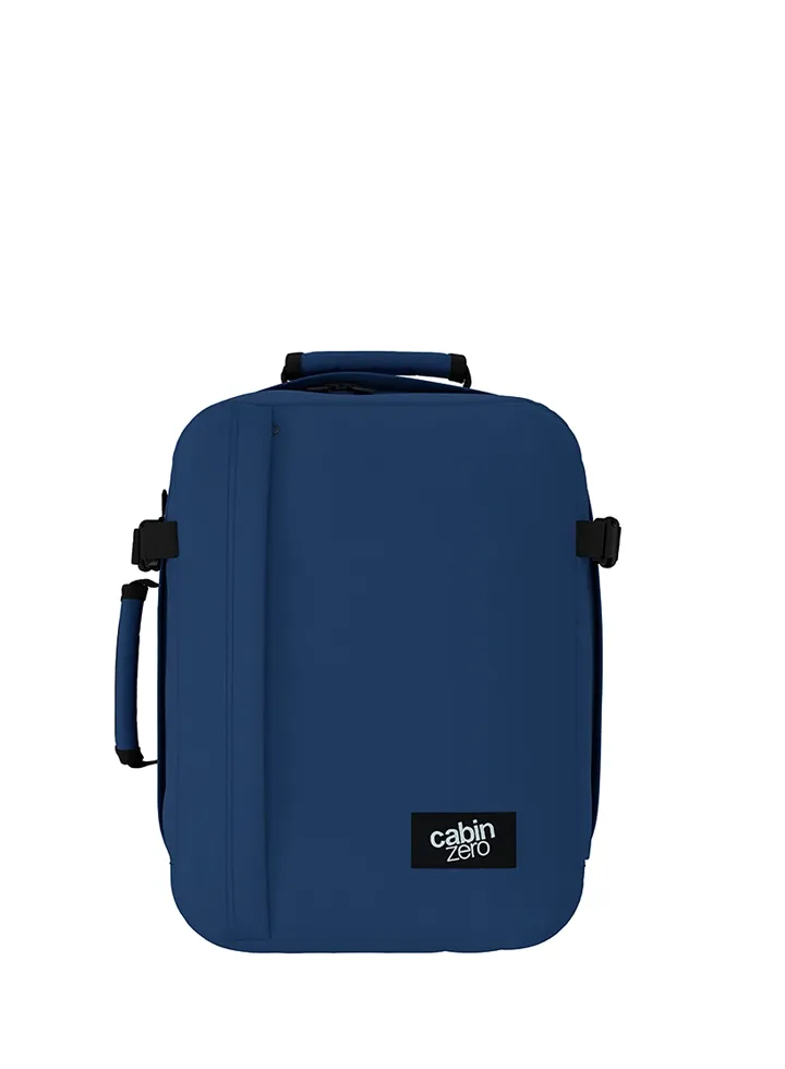 Mochila CabinZero Classic Tech 28L Navy, vista de producto para viaje y cabina