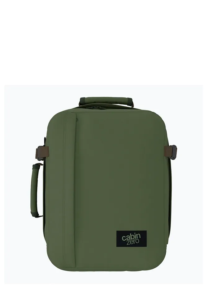 Mochila CabinZero Classic Tech 28L Georgian Khaki, vista de producto para viaje y cabina