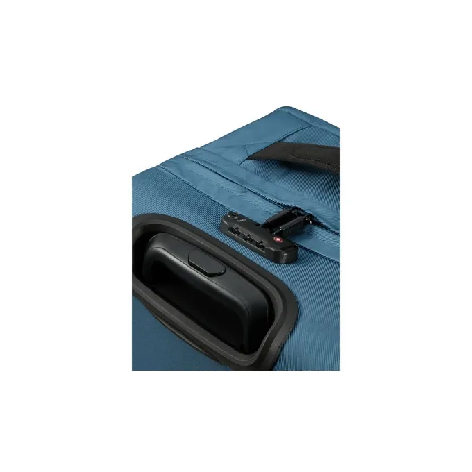 Bolsa de viaje American Tourister, detalle de ruedas, asas resistentes, formato flexible y espacio amplio