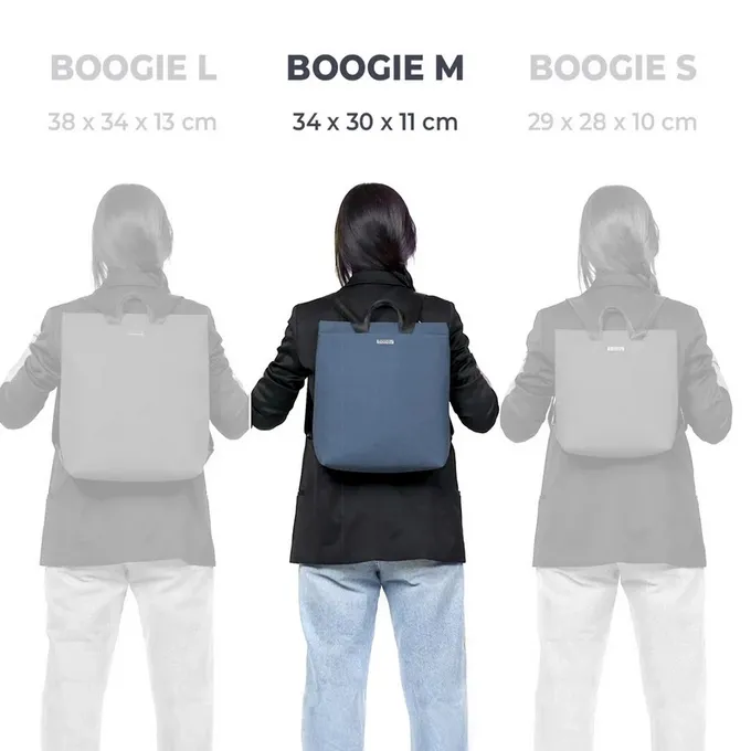 mochila Babau Boogie M en acabado Delta Ivory, vista frontal para uso diario