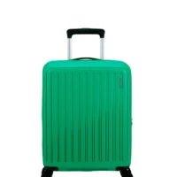 Maleta de cabina American Tourister en color verde, vista principal, carcasa rígida, ruedas 360° y diseño resistente