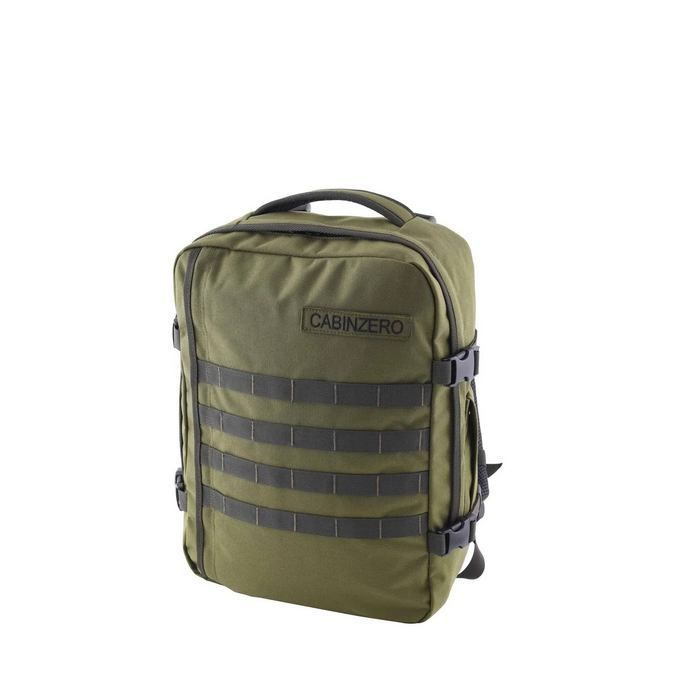 Mochila CabinZero Military 28L, vista de producto para viaje y cabina