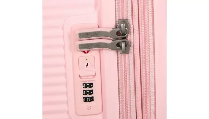 Maleta mediana Soundbox American Tourister, vista principal, carcasa rígida, ruedas 360° y diseño resistente