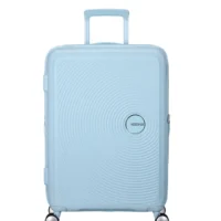 Maleta mediana Soundbox American Tourister en color azul pastel, vista principal