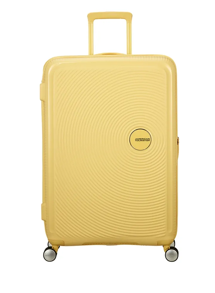 Maleta de cabina Soundbox American Tourister en color amarillo pastel, vista principal