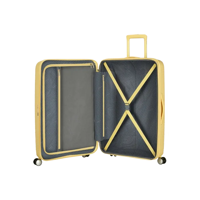 Maleta de cabina Soundbox American Tourister, vista principal, carcasa rígida, ruedas 360° y diseño resistente
