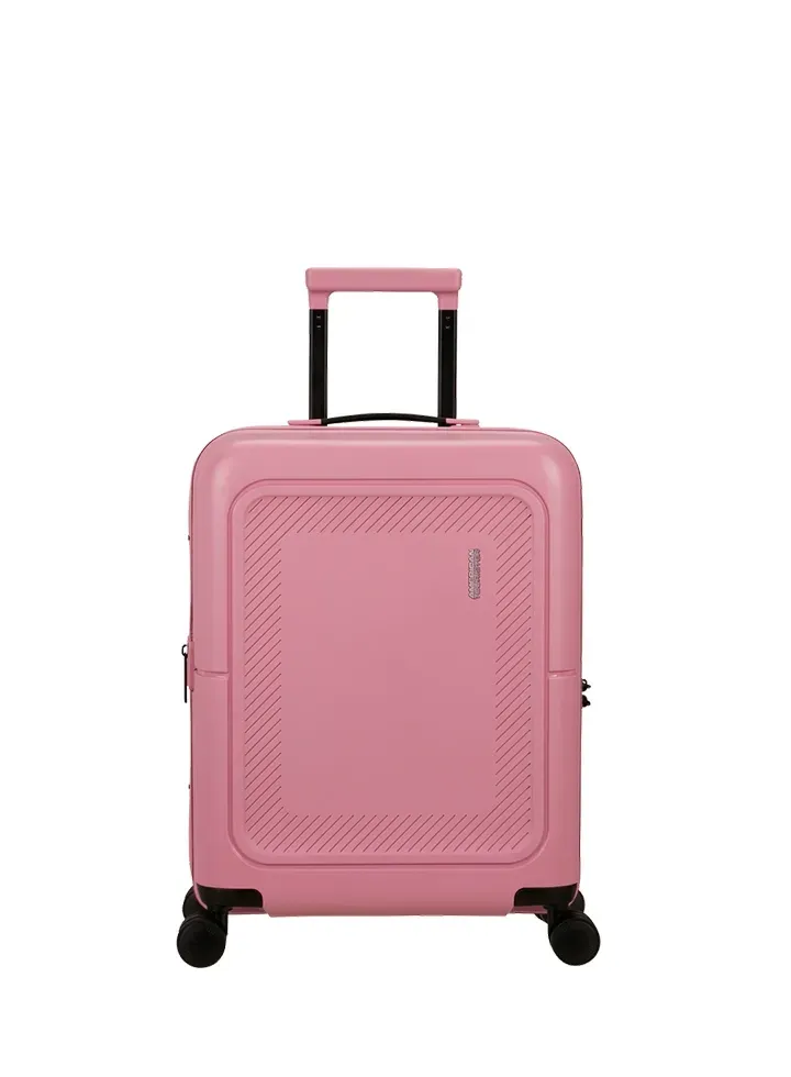 Maleta de cabina Dashpop American Tourister, detalle del cierre, cierre TSA integrado y estructura segura