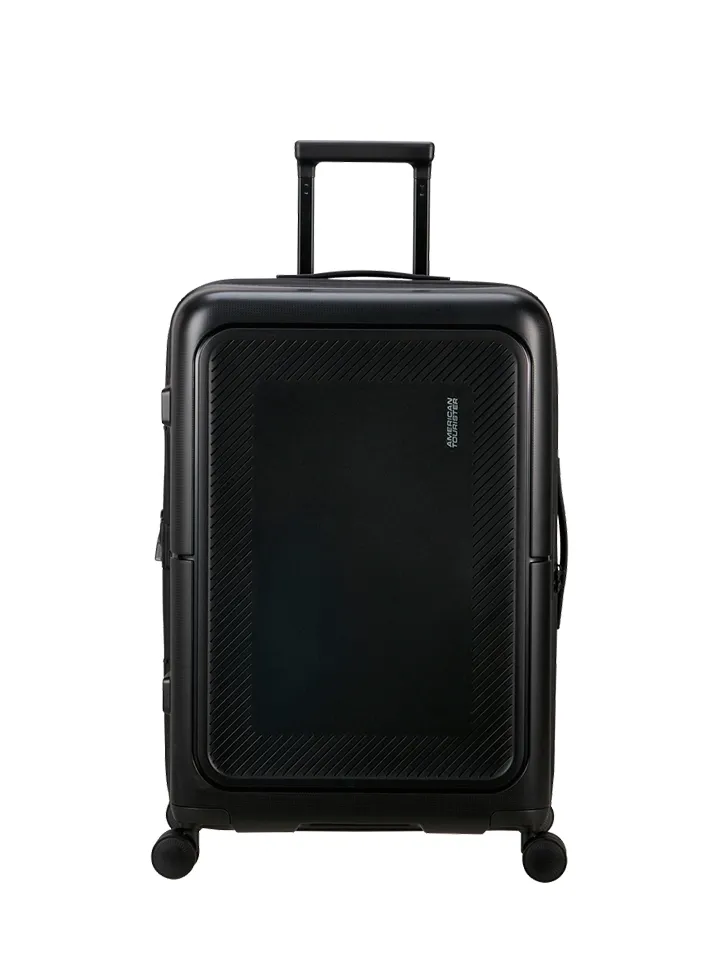 Maleta mediana Dashpop American Tourister, detalle del cierre, cierre TSA integrado y estructura segura
