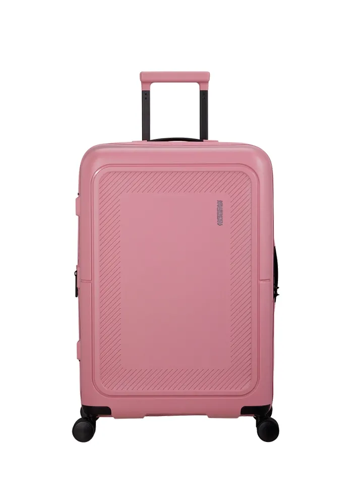 Maleta mediana Dashpop American Tourister, detalle del cierre, cierre TSA integrado y estructura segura