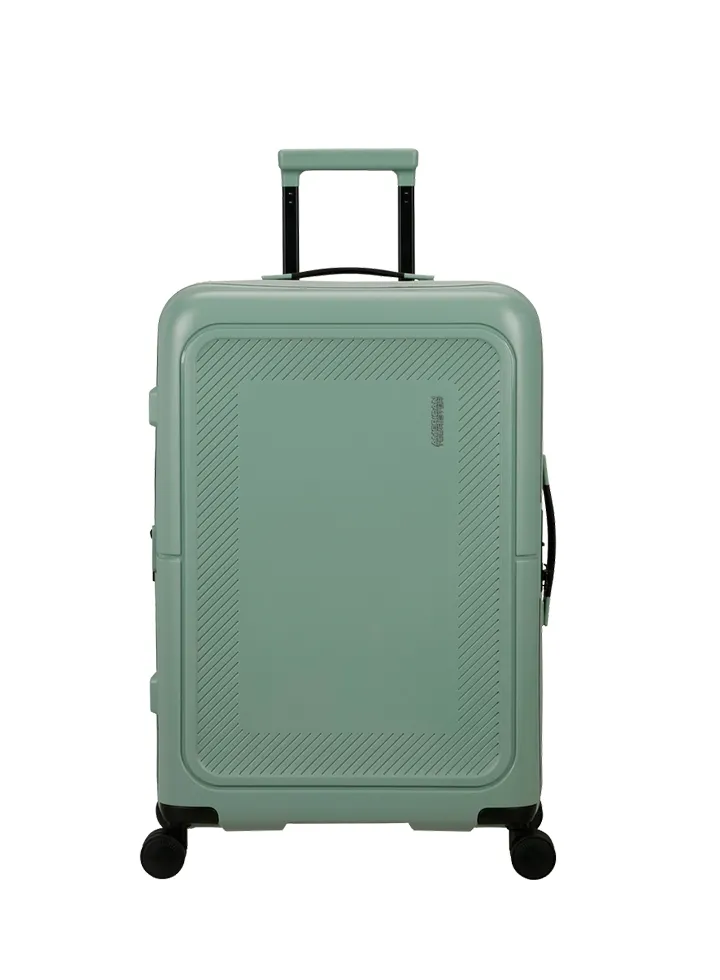 Maleta mediana Dashpop American Tourister, detalle del cierre, cierre TSA integrado y estructura segura
