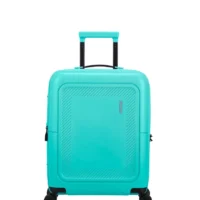 Maleta de cabina Dashpop American Tourister, detalle del cierre, cierre TSA integrado y estructura segura