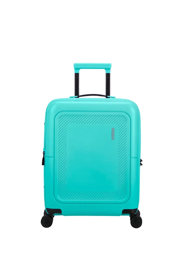 Maleta de cabina Dashpop American Tourister, detalle del cierre, cierre TSA integrado y estructura segura