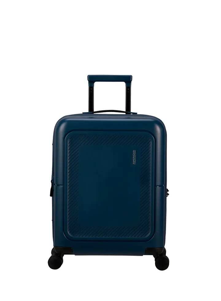 Maleta de cabina Dashpop American Tourister, detalle del cierre, cierre TSA integrado y estructura segura