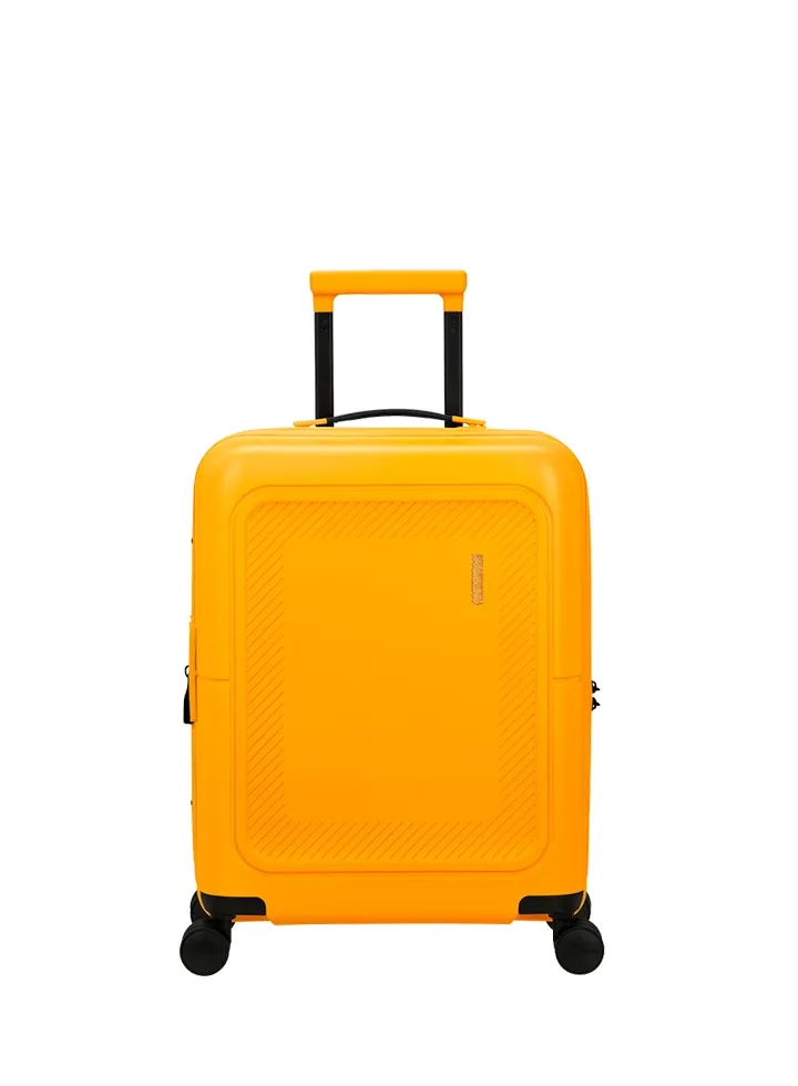 Maleta de cabina Dashpop American Tourister, detalle del cierre, cierre TSA integrado y estructura segura