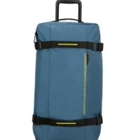 Bolsa de viaje American Tourister, detalle de ruedas, asas resistentes, formato flexible y espacio amplio