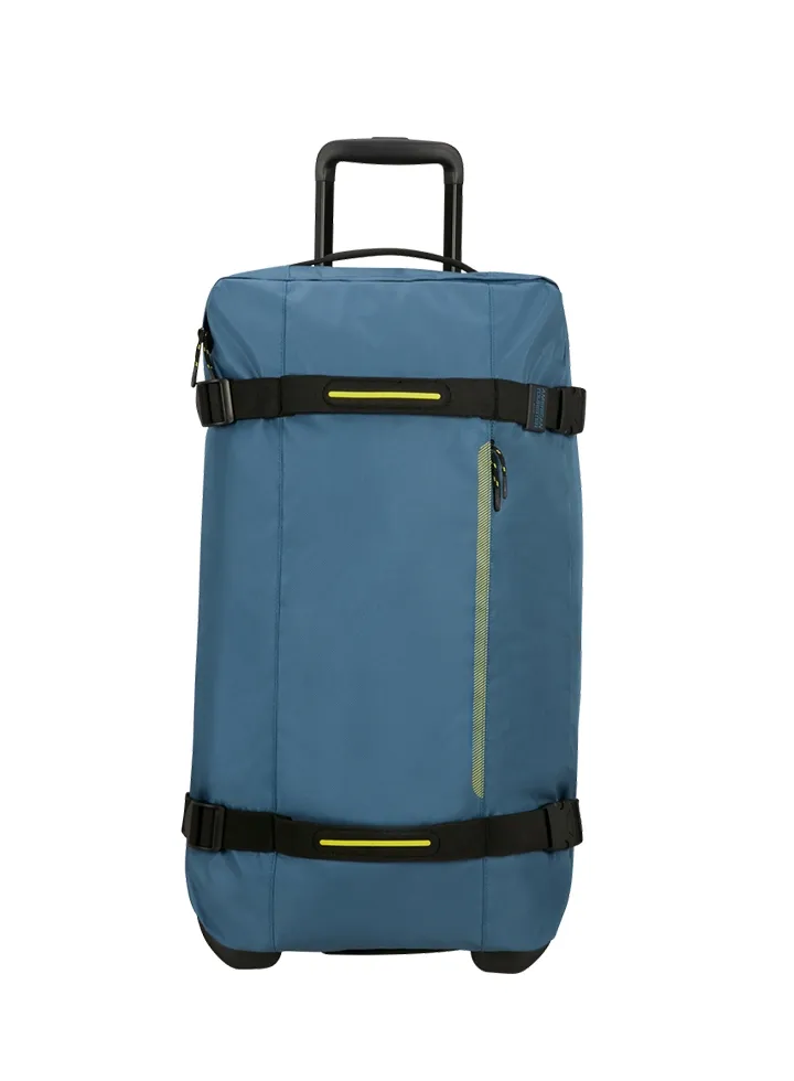 Bolsa de viaje American Tourister, detalle de ruedas, asas resistentes, formato flexible y espacio amplio