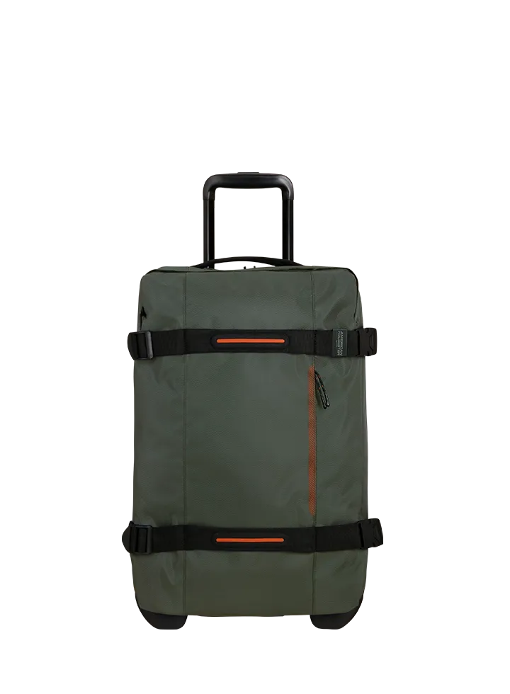 Bolsa de viaje American Tourister, detalle de ruedas, asas resistentes, formato flexible y espacio amplio