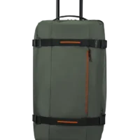 Bolsa de viaje American Tourister, detalle de ruedas, asas resistentes, formato flexible y espacio amplio
