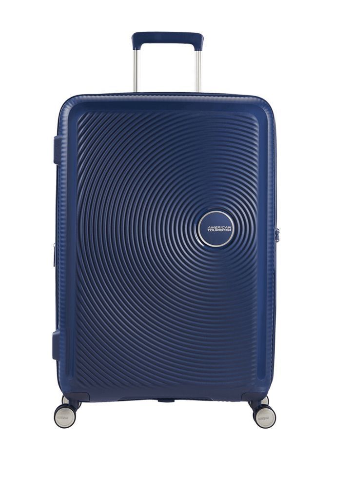 Maleta grande Soundbox American Tourister en color azul marino, vista frontal