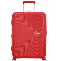 Maleta mediana Soundbox American Tourister en color rojo, vista principal, carcasa rígida, ruedas 360° y diseño resistente