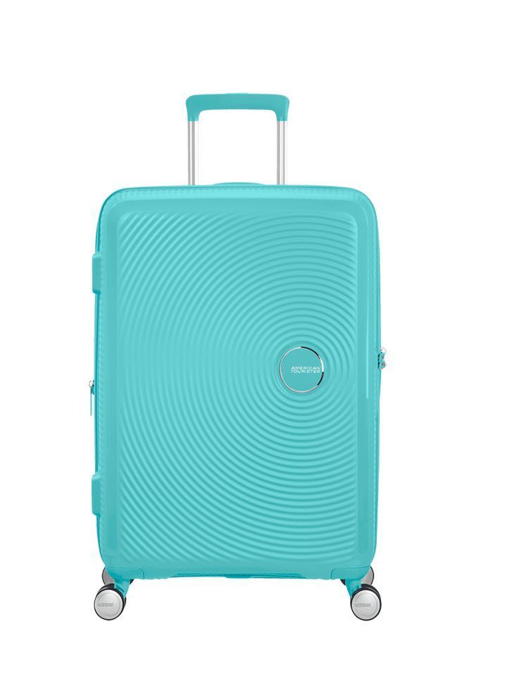 Maleta mediana Soundbox American Tourister en color azul pastel, vista principal