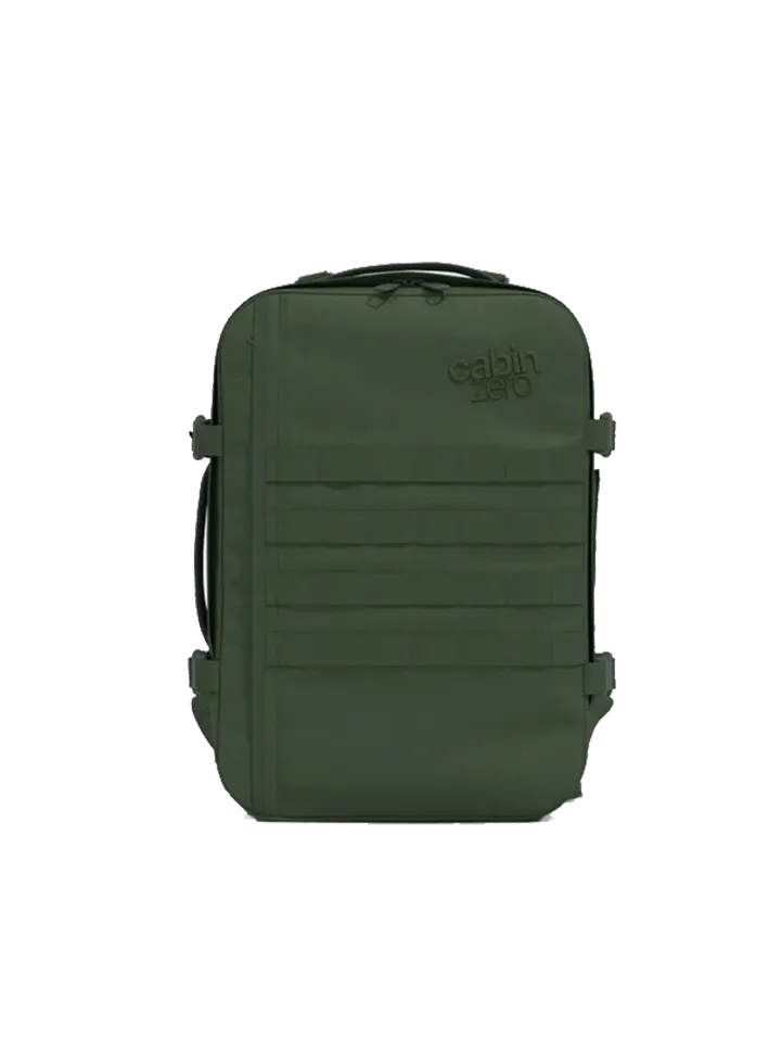 Mochila CabinZero Military 36L Mystic Green, vista de producto para viaje y cabina