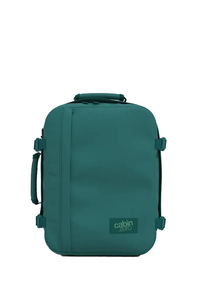 Mochila CabinZero Classic 28L Meadow Green, vista de producto para viaje y cabina