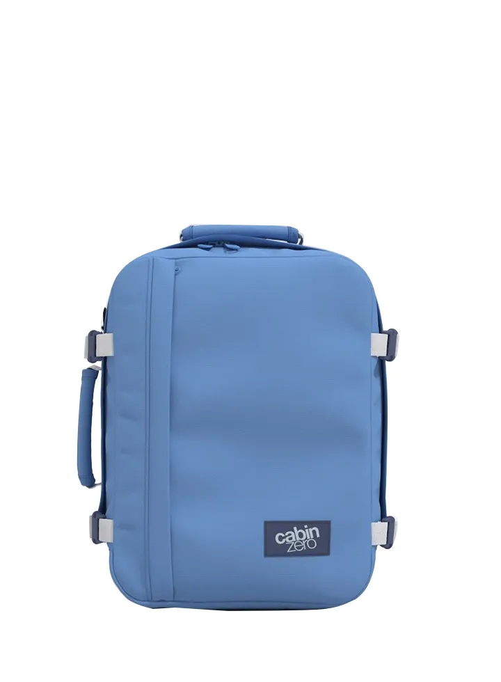 Mochila CabinZero Classic 28L Infinity Blue, vista de producto para viaje y cabina