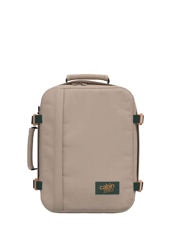 Mochila CabinZero Classic 28L Cebu Sands, vista de producto para viaje y cabina